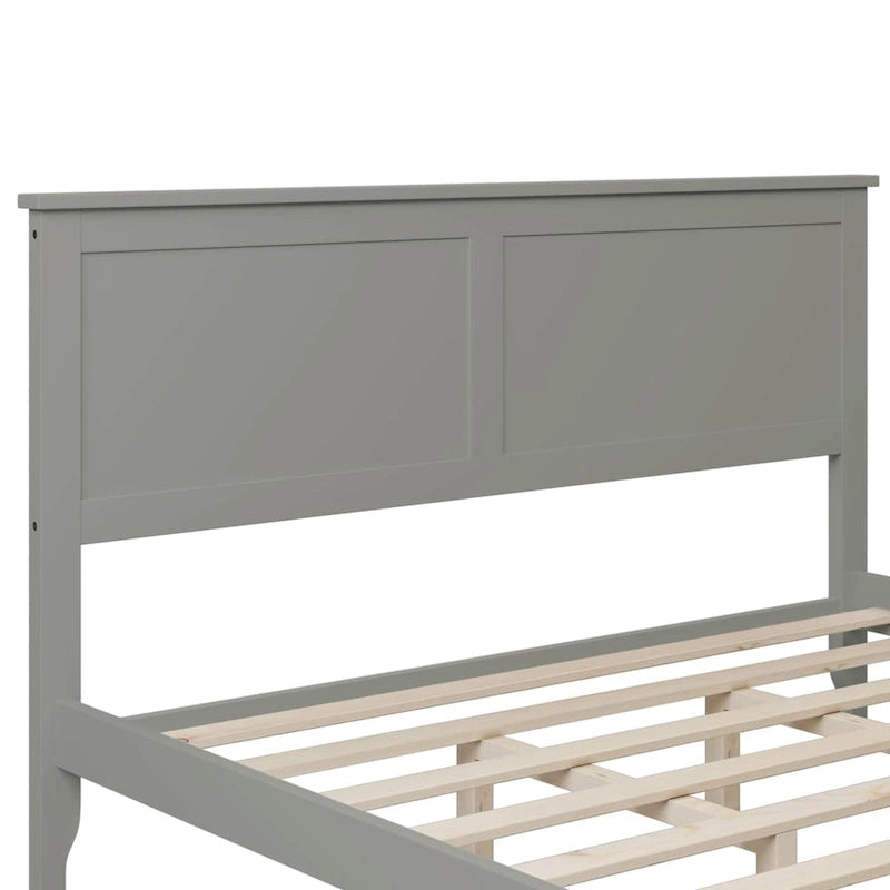 Modern Solid Pine Wood Queen Platform Bed with Slat Headboard