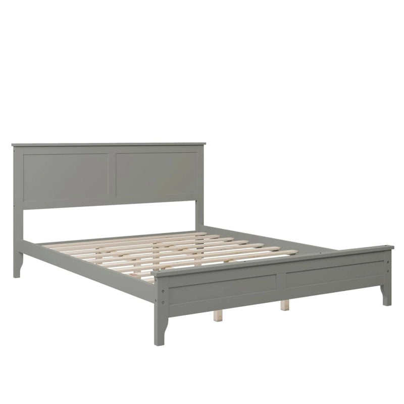 Modern Solid Pine Wood Queen Platform Bed with Slat Headboard