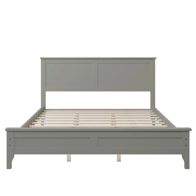 Modern Solid Pine Wood Queen Platform Bed with Slat Headboard