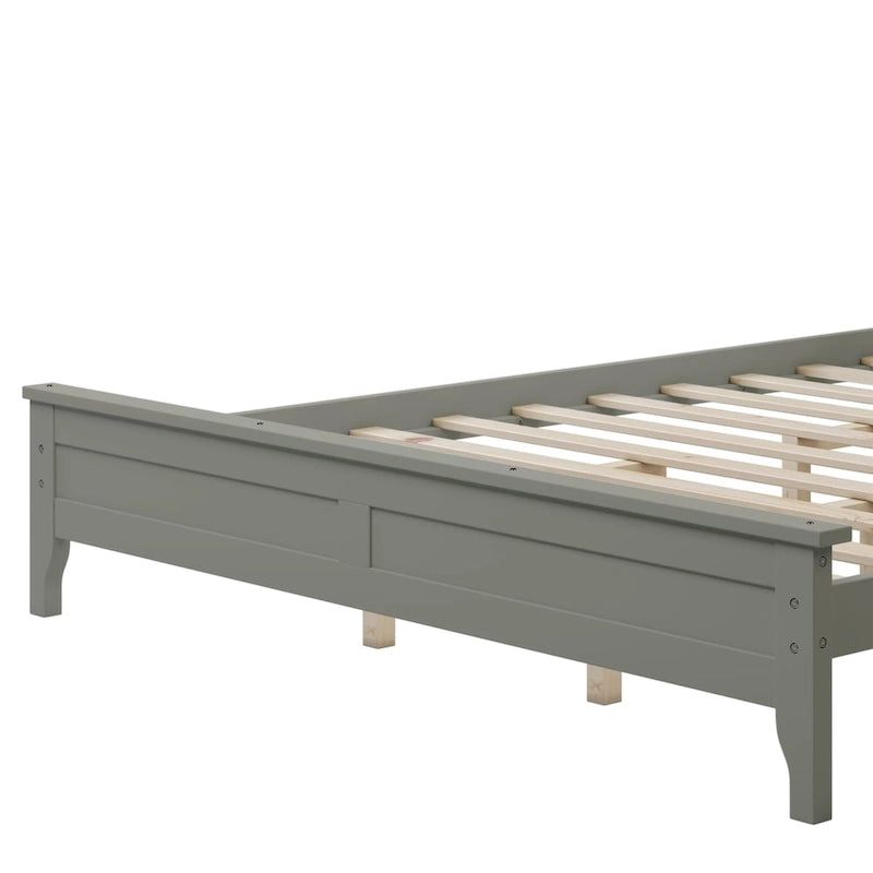Modern Solid Pine Wood Queen Platform Bed with Slat Headboard