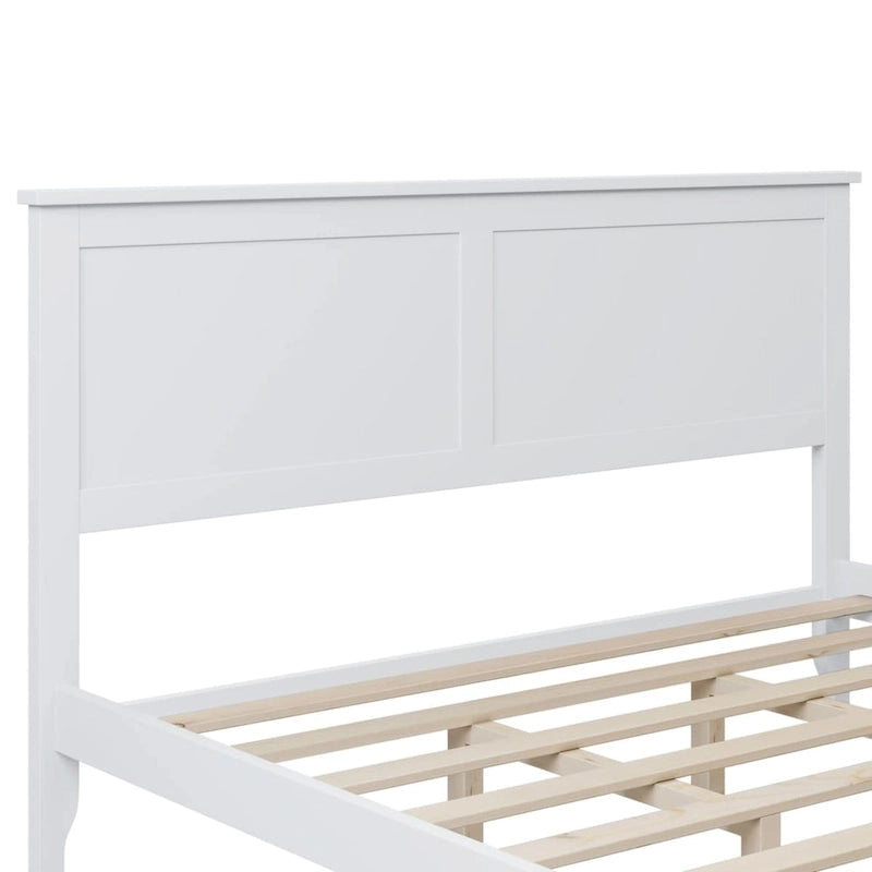Modern Solid Pine Wood Queen Platform Bed with Slat Headboard