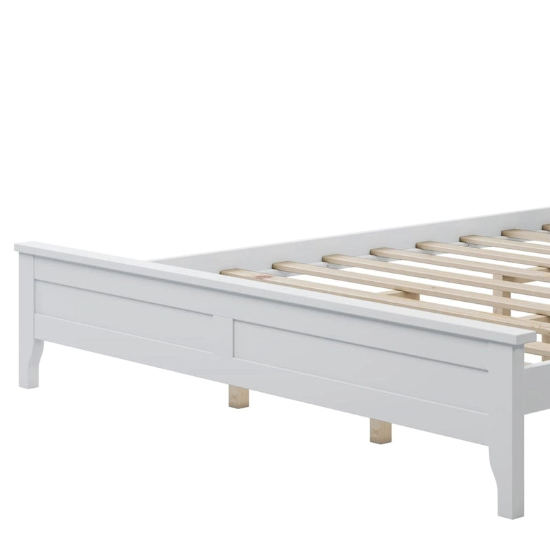 Modern Solid Pine Wood Queen Platform Bed with Slat Headboard