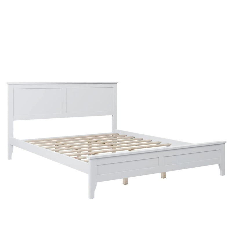 Modern Solid Pine Wood Queen Platform Bed with Slat Headboard