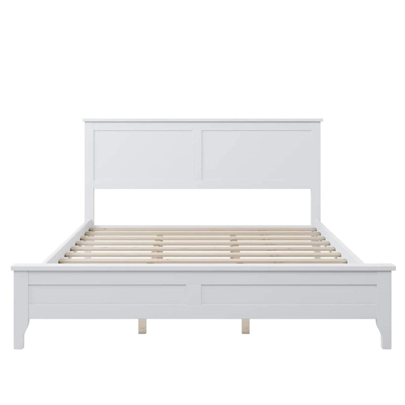 Modern Solid Pine Wood Queen Platform Bed with Slat Headboard