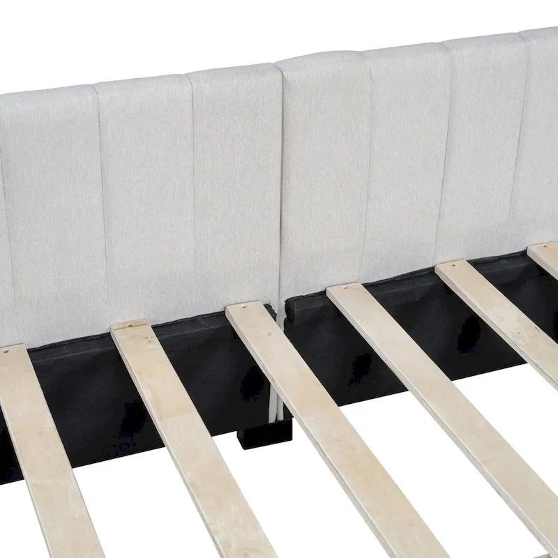 Full Size Upholstered Daybed with Linen Backrest and 2 Storage Drawers