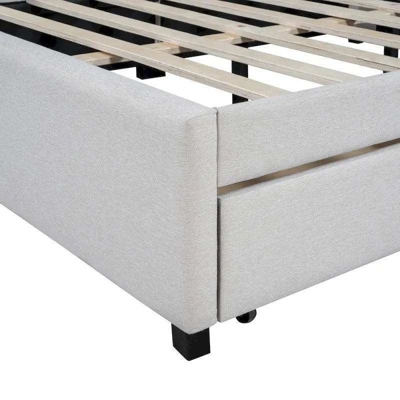 Full Size Upholstered Daybed with Linen Backrest and 2 Storage Drawers