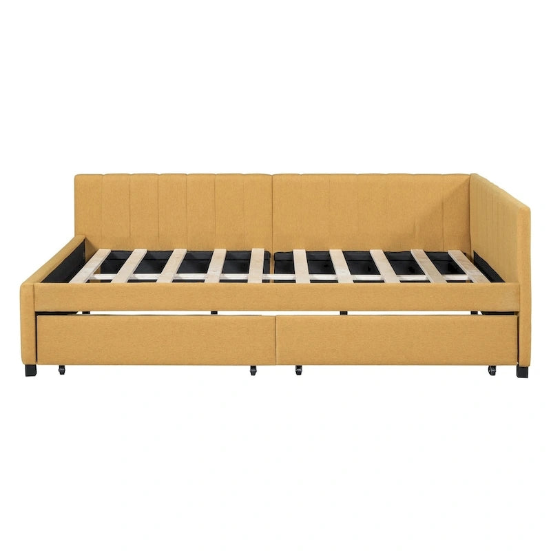 Full Size Upholstered Daybed with Linen Backrest and 2 Storage Drawers