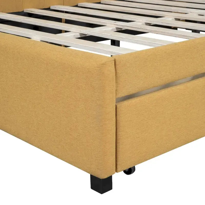 Full Size Upholstered Daybed with Linen Backrest and 2 Storage Drawers