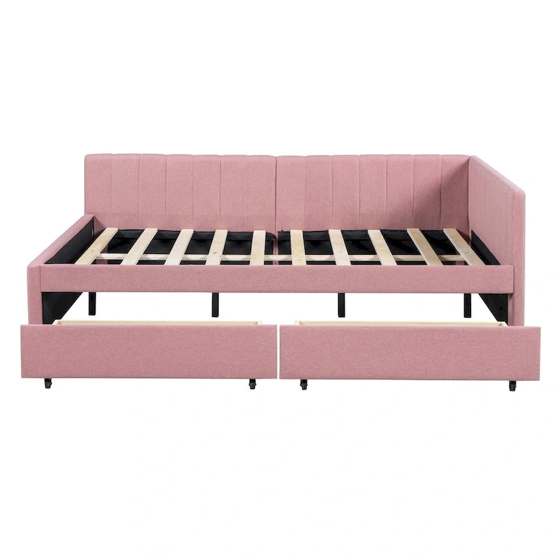 Full Size Upholstered Daybed with Linen Backrest and 2 Storage Drawers