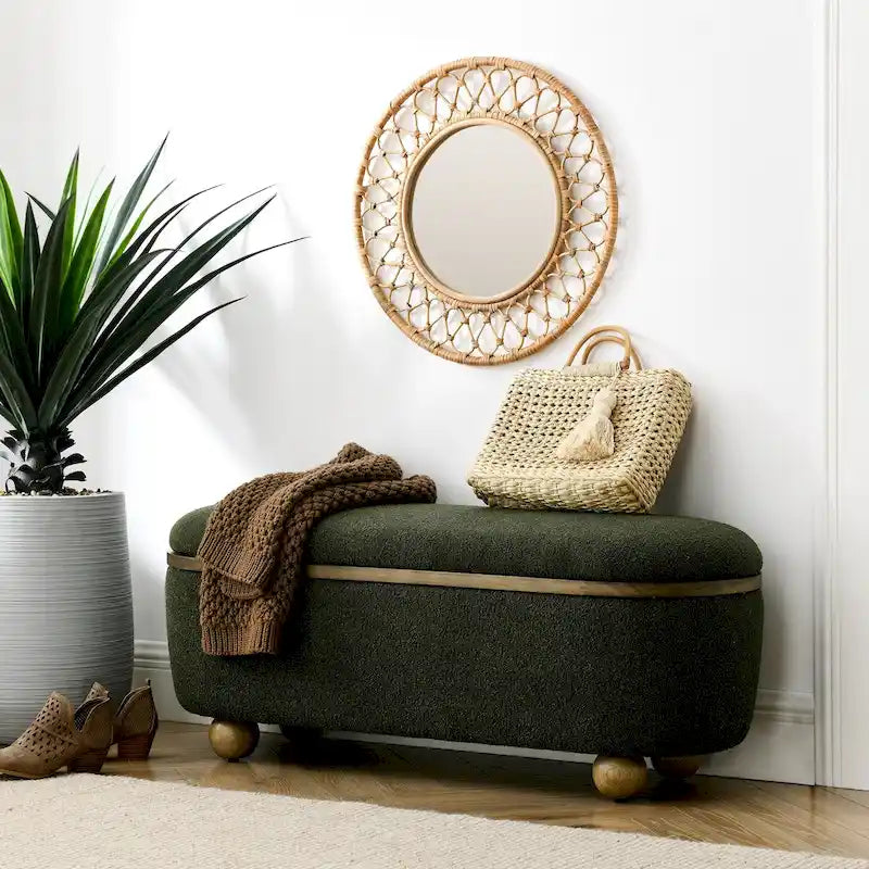 Upholstered Storage Ottoman Bench with Gold Ball Legs