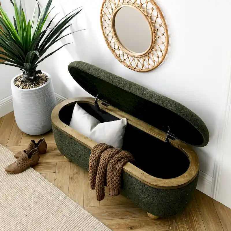 Upholstered Storage Ottoman Bench with Gold Ball Legs