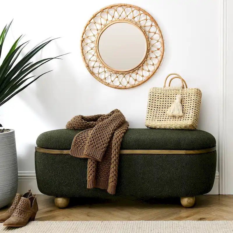 Upholstered Storage Ottoman Bench with Gold Ball Legs