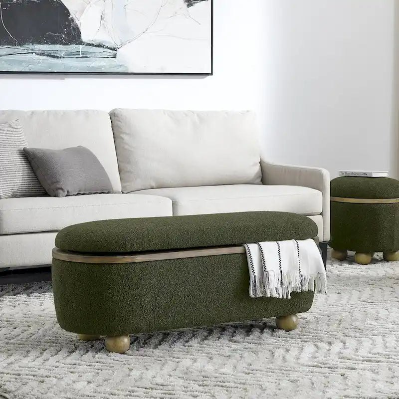 Upholstered Storage Ottoman Bench with Gold Ball Legs