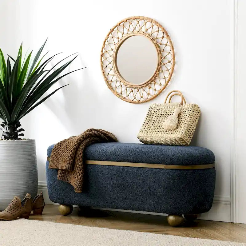 Upholstered Storage Ottoman Bench with Gold Ball Legs