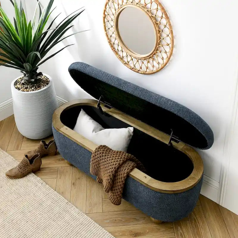 Upholstered Storage Ottoman Bench with Gold Ball Legs