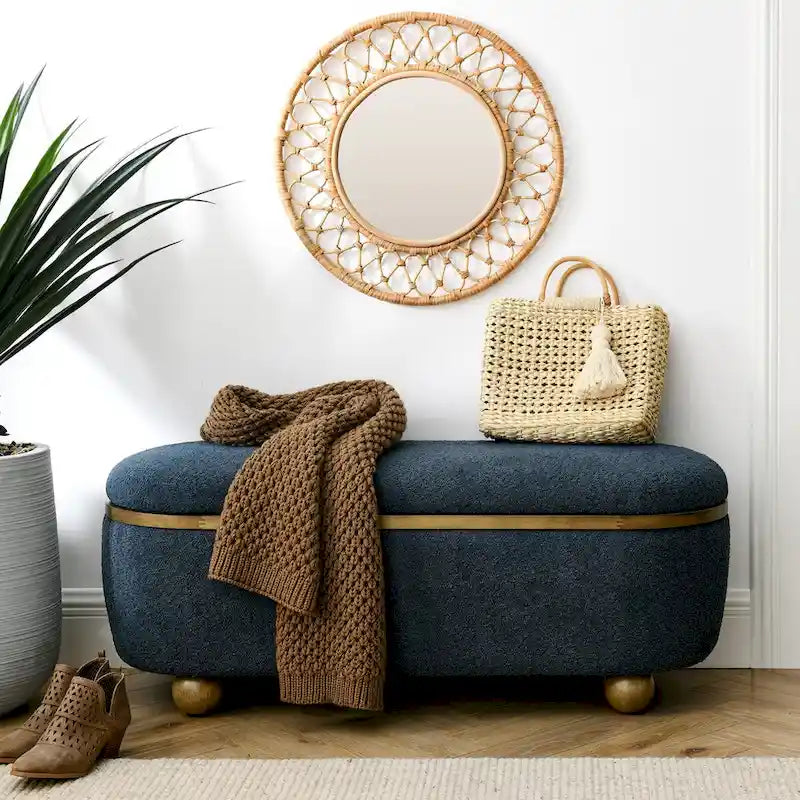 Upholstered Storage Ottoman Bench with Gold Ball Legs