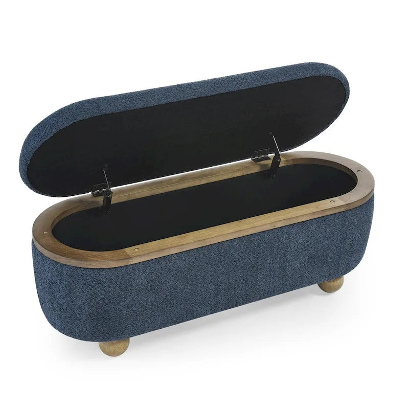 Upholstered Storage Ottoman Bench with Gold Ball Legs