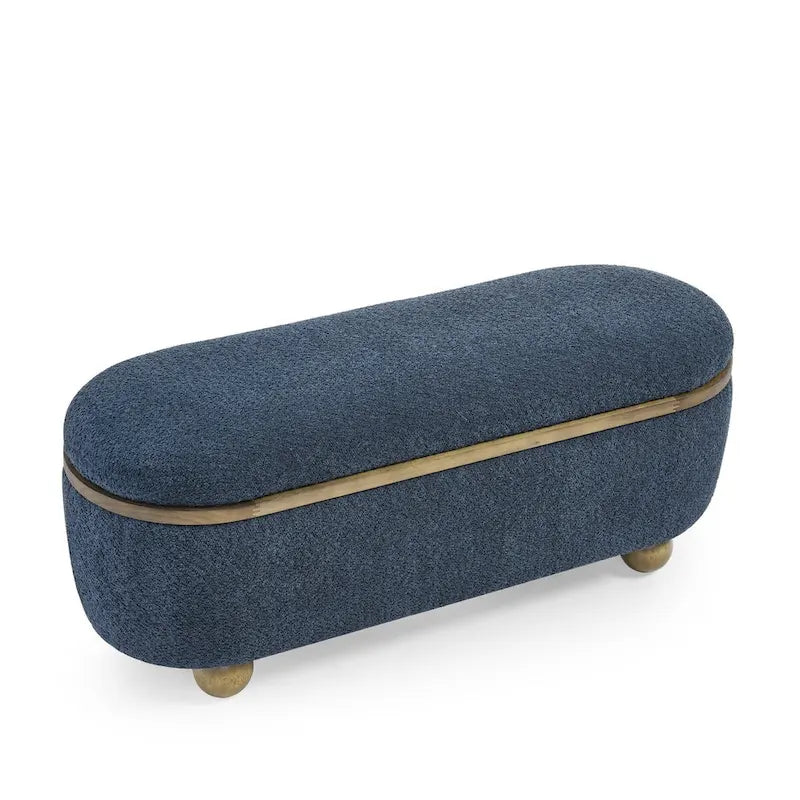 Upholstered Storage Ottoman Bench with Gold Ball Legs