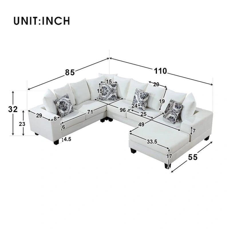 Modern U Shape Sectional Sofa, Velvet Corner Couch with Lots of Pillows Included