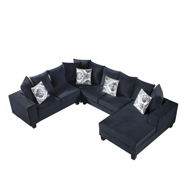 Modern U Shape Sectional Sofa, Velvet Corner Couch with Lots of Pillows Included