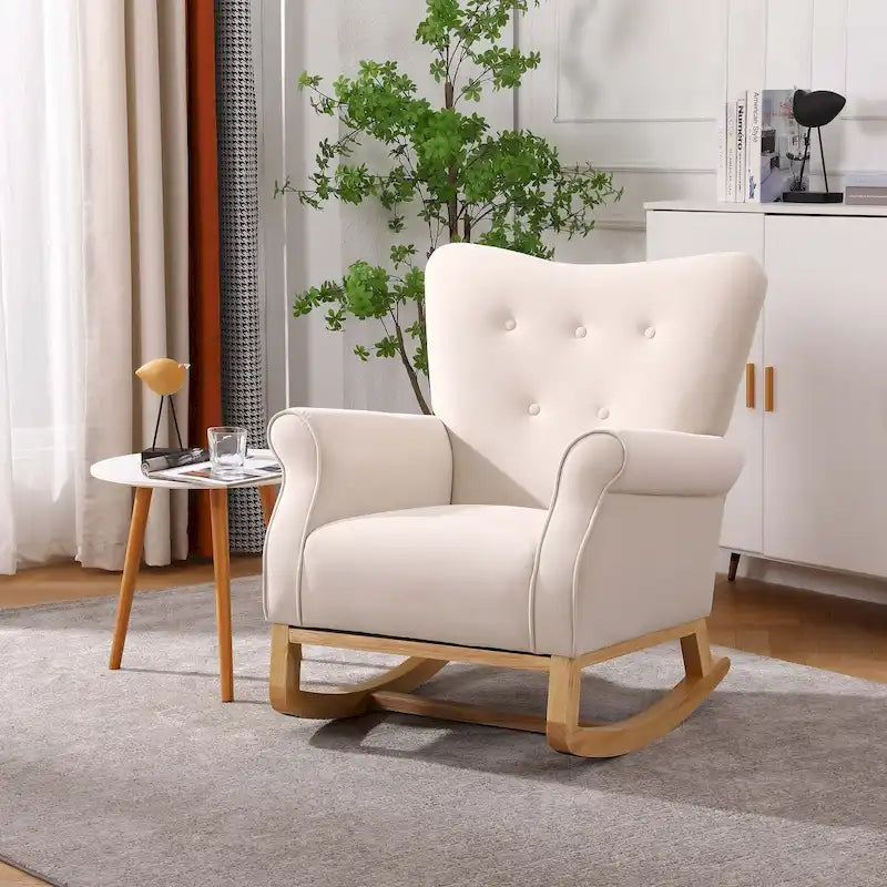 Upholstered Rocking Chair for Nursery and Living Room with Foam Cushion