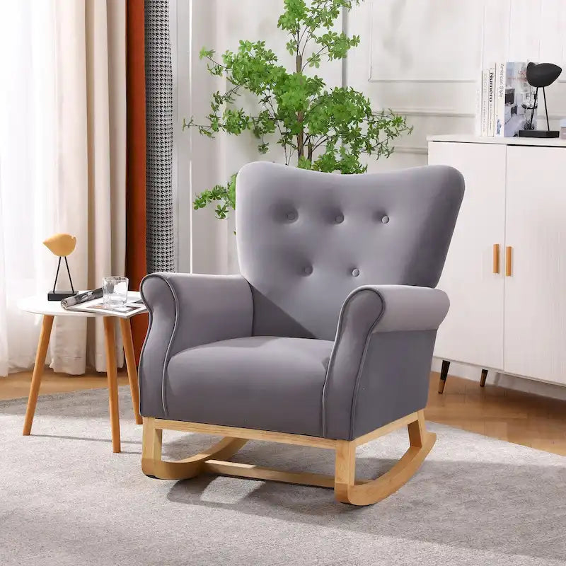 Upholstered Rocking Chair for Nursery and Living Room with Foam Cushion