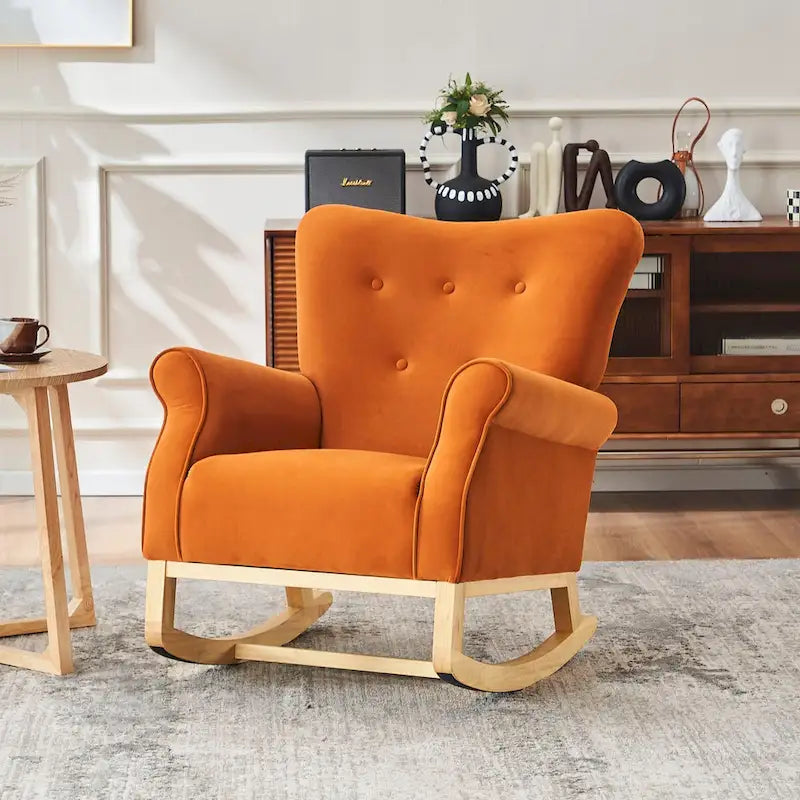 Upholstered Rocking Chair for Nursery and Living Room with Foam Cushion