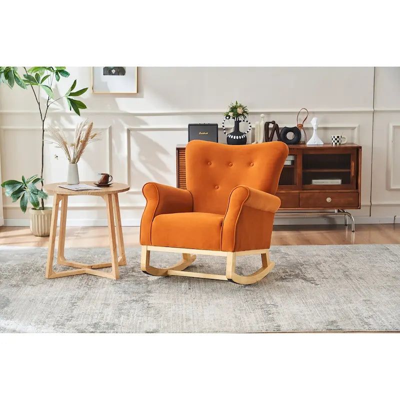 Upholstered Rocking Chair for Nursery and Living Room with Foam Cushion