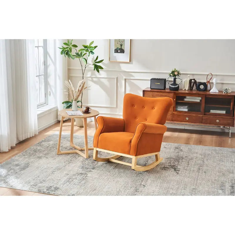 Upholstered Rocking Chair for Nursery and Living Room with Foam Cushion
