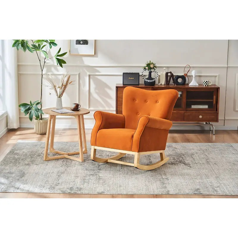 Upholstered Rocking Chair for Nursery and Living Room with Foam Cushion
