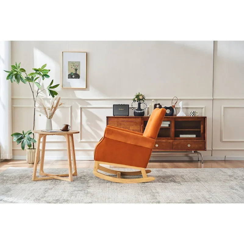 Upholstered Rocking Chair for Nursery and Living Room with Foam Cushion