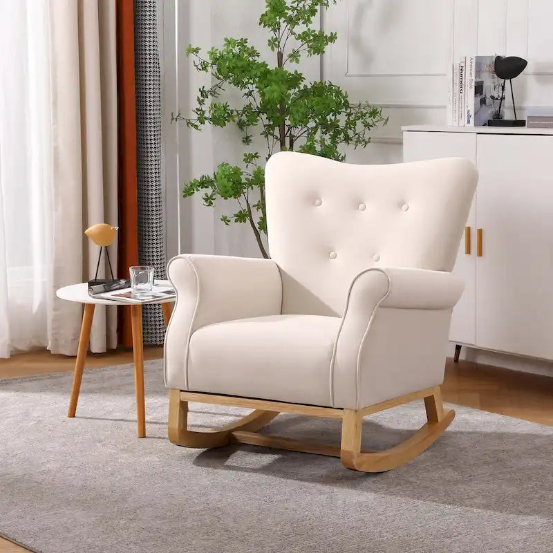 Upholstered Rocking Chair for Nursery and Living Room with Foam Cushion