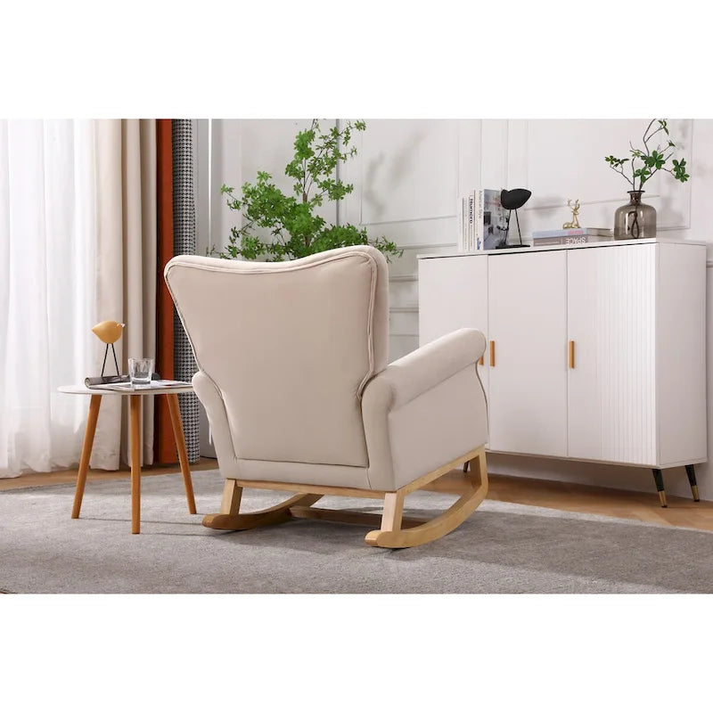 Upholstered Rocking Chair for Nursery and Living Room with Foam Cushion
