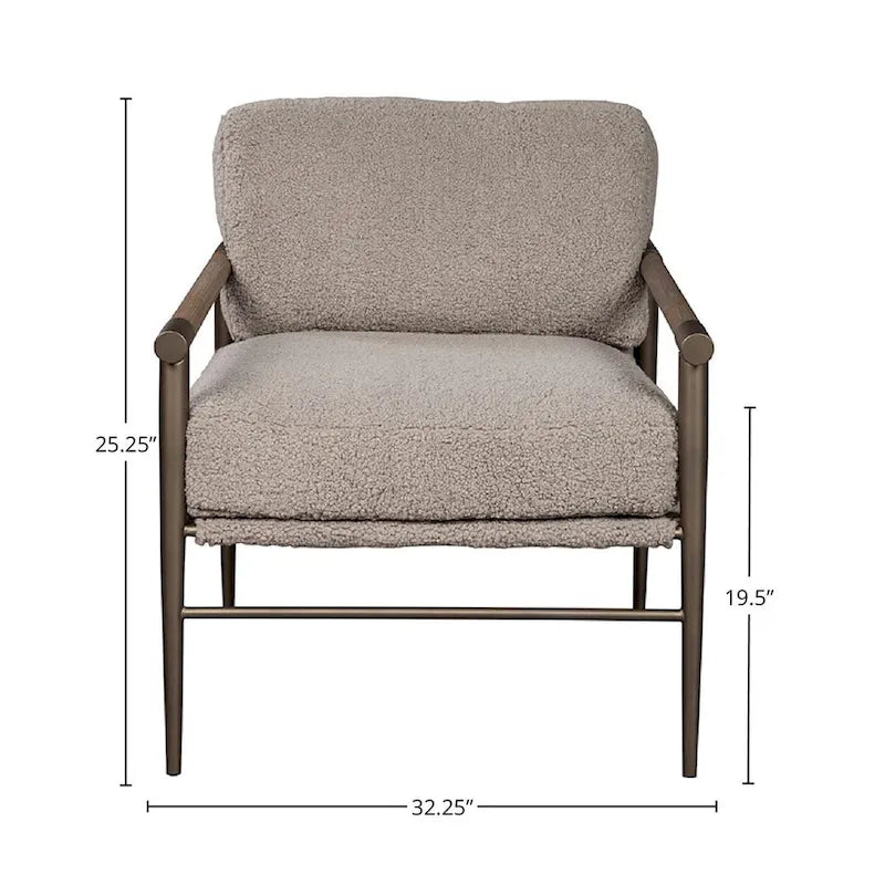 Upholstered Accent Chair with Boucle Fabric and Oak Wood Frame, Gray