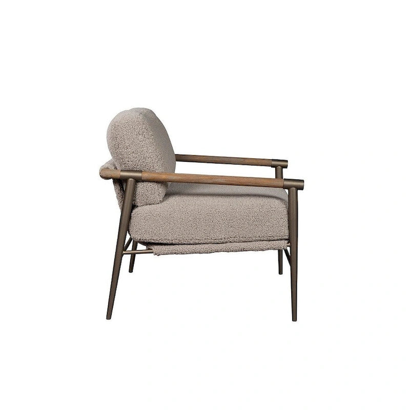 Upholstered Accent Chair with Boucle Fabric and Oak Wood Frame, Gray