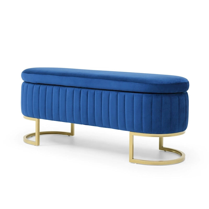 Storage Bench Bedroom Bench, Velvet Oval Upholstered End of Bed Bench with Golden Metal Legs,50 Storage Ottoman Bench