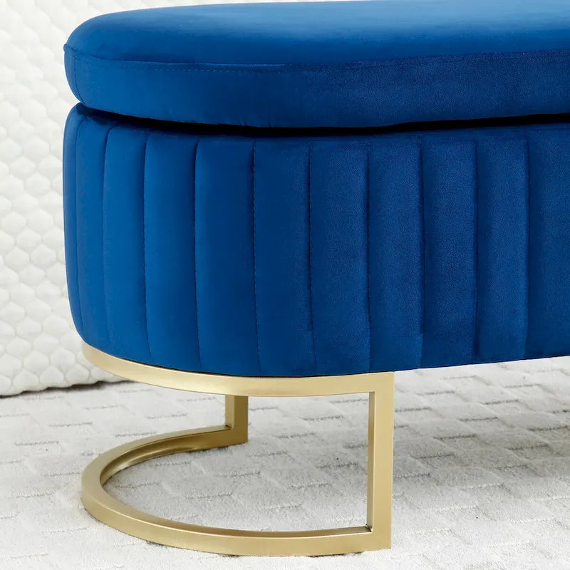 Storage Bench Bedroom Bench, Velvet Oval Upholstered End of Bed Bench with Golden Metal Legs,50 Storage Ottoman Bench