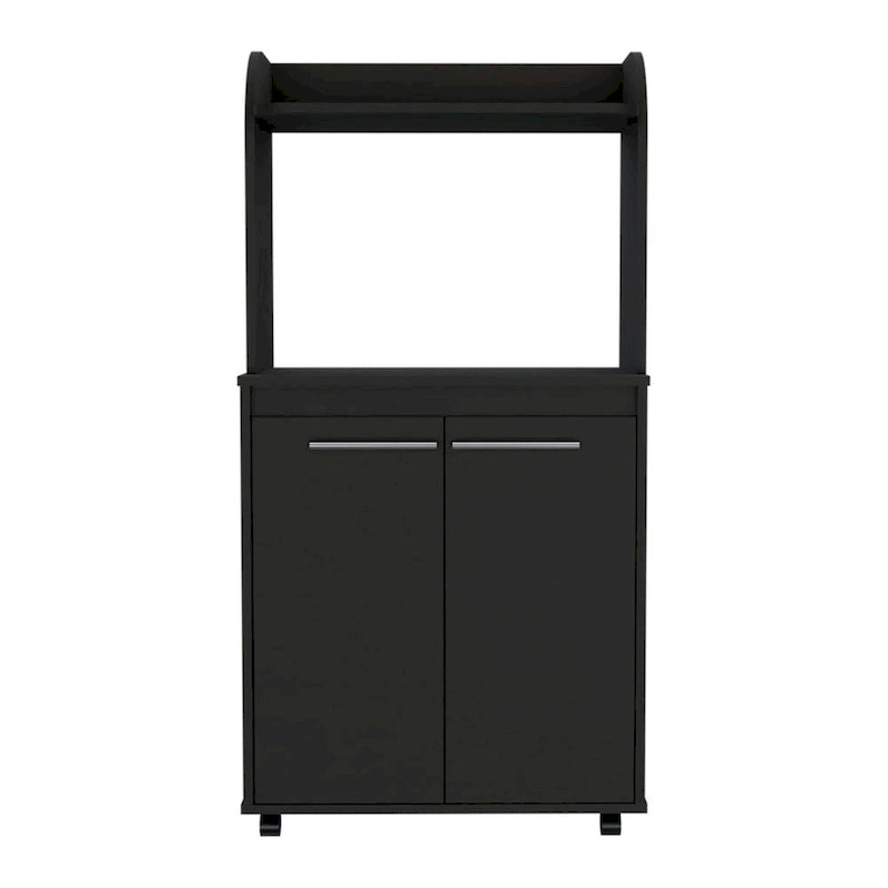 Kitchen Microwave Cart with 1 Shelf and 2 Cabinet Doors, Black