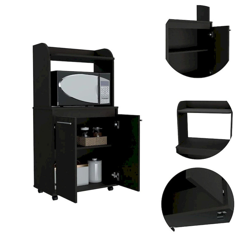 Kitchen Microwave Cart with 1 Shelf and 2 Cabinet Doors, Black