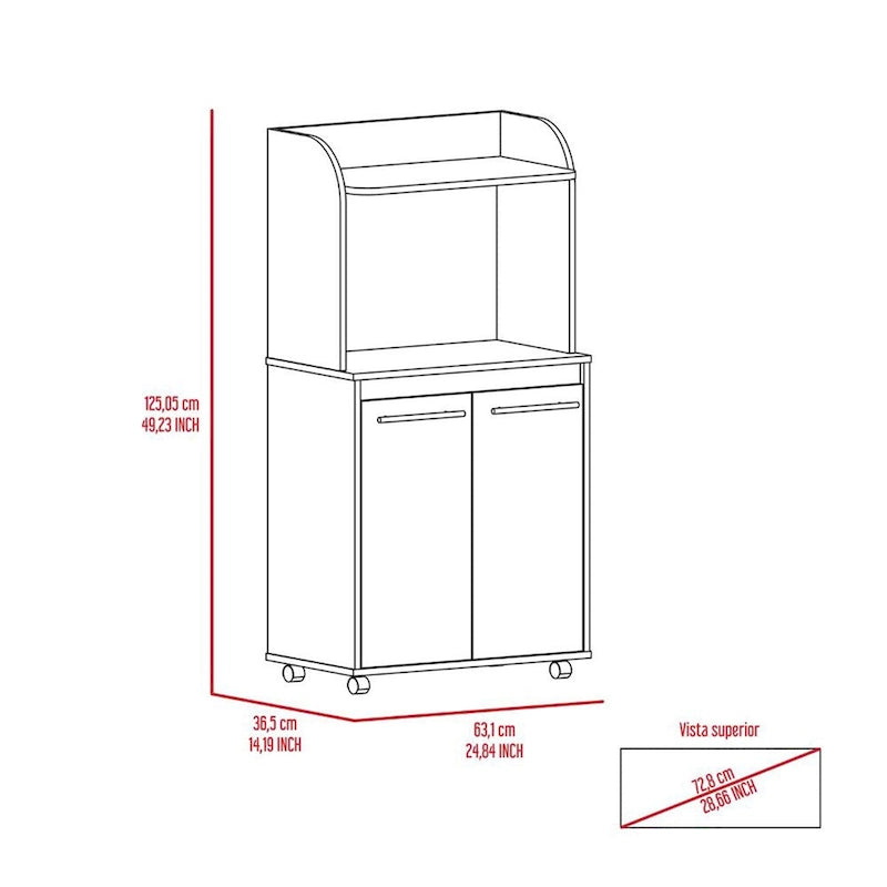 Kitchen Microwave Cart with 1 Shelf and 2 Cabinet Doors, Black