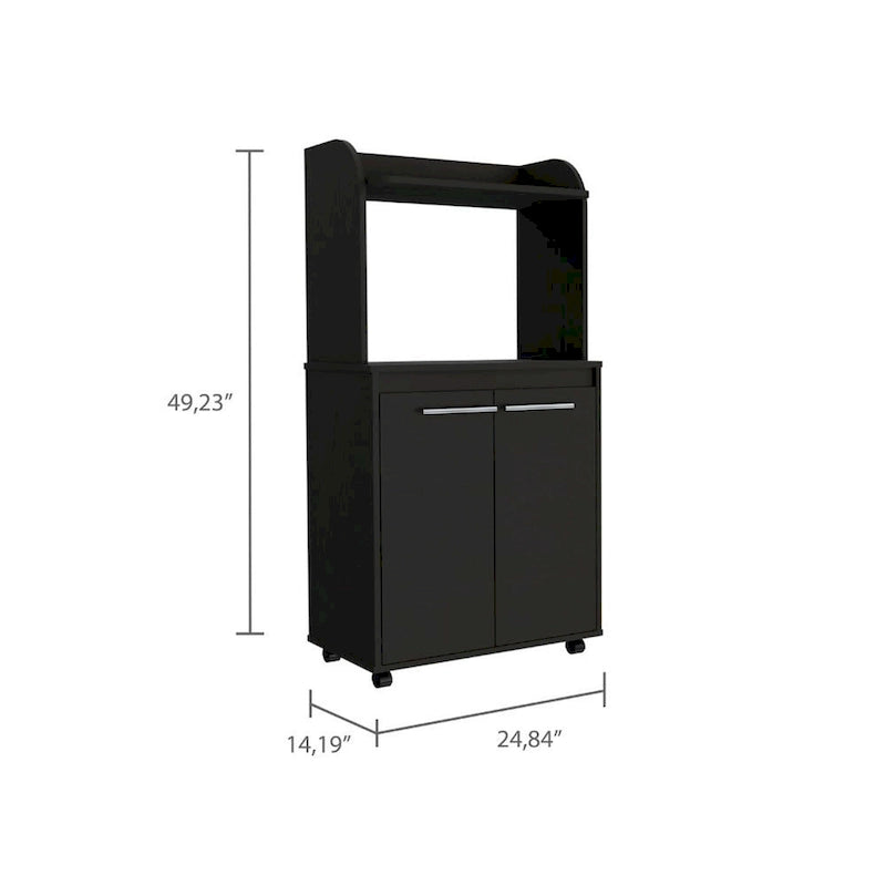 Kitchen Microwave Cart with 1 Shelf and 2 Cabinet Doors, Black