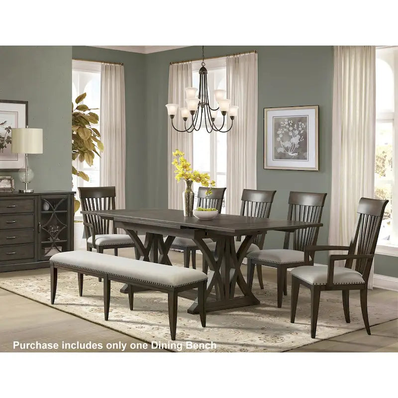 Nailhead Trim Upholstered Dining Bench, Beige