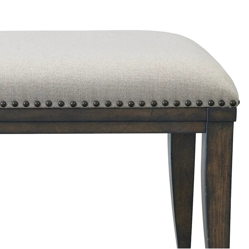 Nailhead Trim Upholstered Dining Bench, Beige