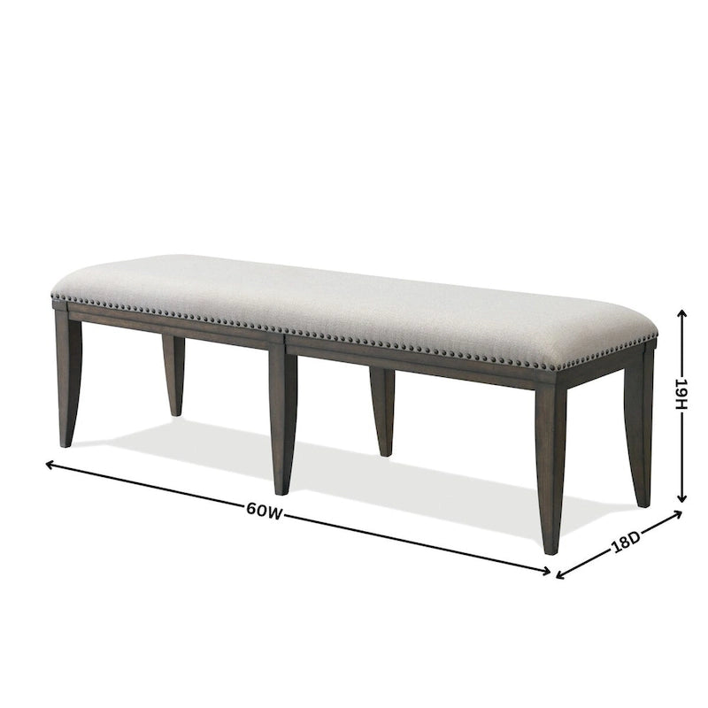 Nailhead Trim Upholstered Dining Bench, Beige