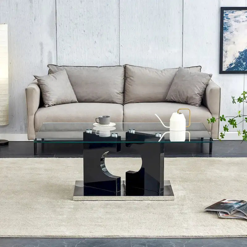 Rectangular Coffee Table with Tempered Glass Top and MDF Legs, 47 Inch