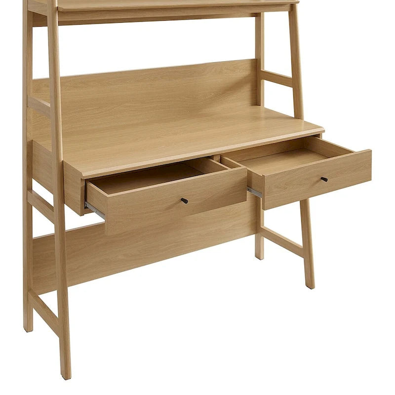 Office Desk with Bookshelf and 2 Pull-Out Drawers, Wood Grain Finish