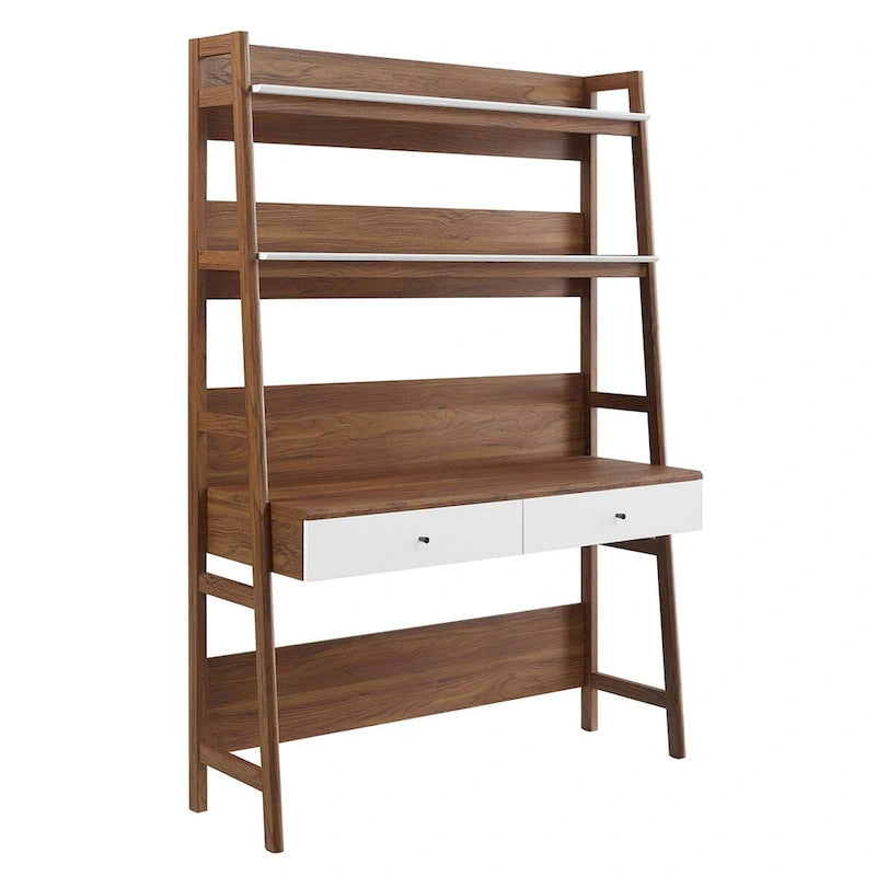 Office Desk with Bookshelf and 2 Pull-Out Drawers, Wood Grain Finish