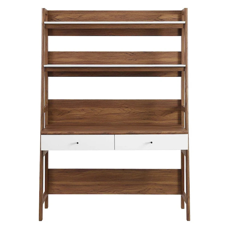 Office Desk with Bookshelf and 2 Pull-Out Drawers, Wood Grain Finish