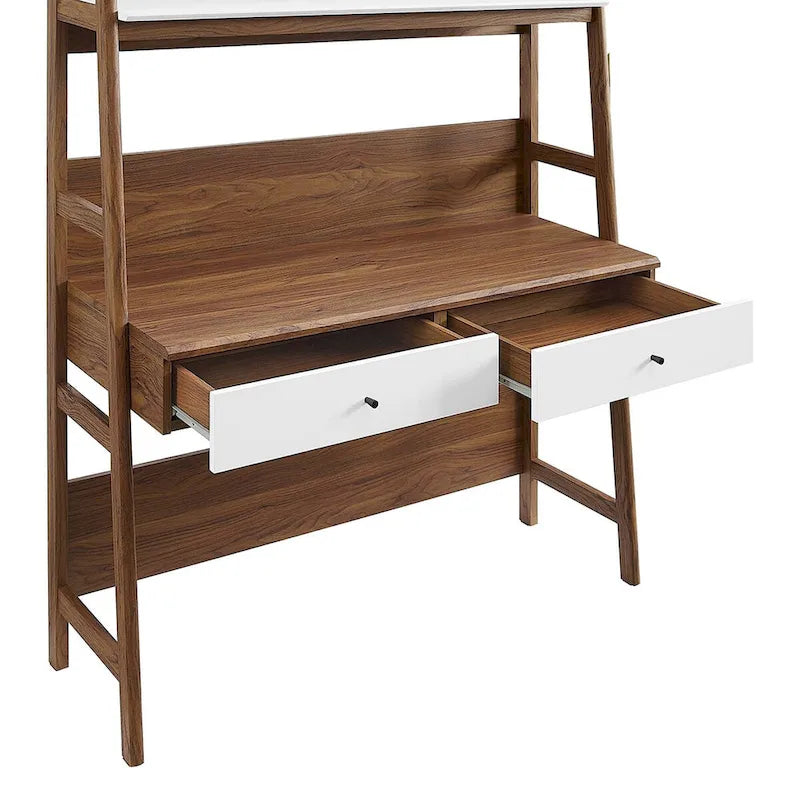 Office Desk with Bookshelf and 2 Pull-Out Drawers, Wood Grain Finish