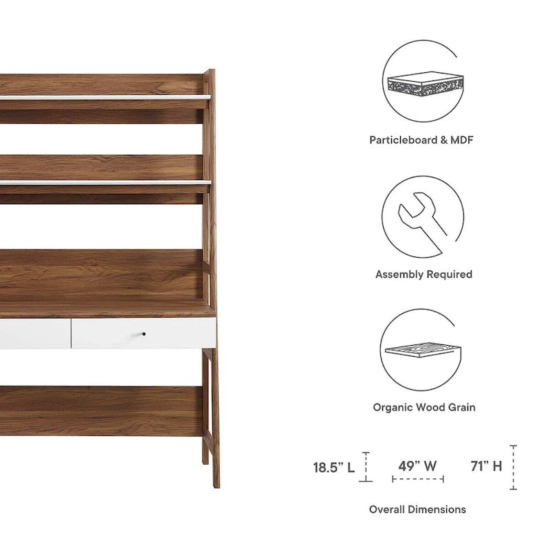 Office Desk with Bookshelf and 2 Pull-Out Drawers, Wood Grain Finish